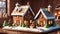 Gingerbread family. Gingerbread house scene. Christmas and New Year background. Digital AI.
