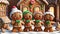 Gingerbread family. Gingerbread house scene. Christmas and New Year background. Digital AI.