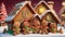 Gingerbread family. Gingerbread house scene. Christmas and New Year background. Digital AI.