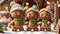 Gingerbread family. Gingerbread house scene. Christmas and New Year background. Digital AI.