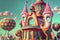 Gingerbread fantasy town, fairytale candyland, ai illustration