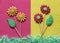 Gingerbread flowers and leafs on yellow and pink felt background