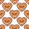 Gingerbread hearts seamless pattern