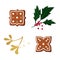 Gingerbread, holly tree and golden mistletoe