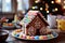 Gingerbread House adorned with colorful icing, sprinkles, and candy decorations. AI Generated