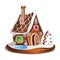 Gingerbread house decorated candy icing and sugar. Christmas cookies, traditional winter holiday xmas homemade baked sweet food ve