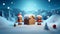 Gingerbread house and santa gingerbread men at night while snowing, Christmas concept 3D illustration. Generative AI