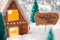 Gingerbread House, Snow, Glueckliches 2021 Means Happy 2021, Silver Background