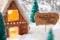 Gingerbread House, Snow, Glueckliches 2022 Means Happy 2022, Silver Background