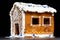 Gingerbread house with winter icing patterns on a dark background