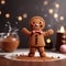 Gingerbread man with cocoa powder and christmas decoration on table. Generative AI