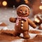 Gingerbread man with cocoa powder and christmas decoration on table. Generative AI