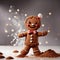 Gingerbread man with cocoa powder and christmas decoration on table. Generative AI