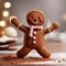 Gingerbread man with cocoa powder and christmas decoration on table. Generative AI