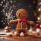 Gingerbread man with cocoa powder and christmas decoration on table. Generative AI
