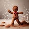 Gingerbread man with cocoa powder and christmas decoration on table. Generative AI