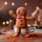 Gingerbread man with cocoa powder and christmas decoration on table. Generative AI