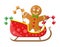 Gingerbread man cookie candycane in santa sleigh