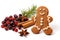 gingerbread man cookie and ingredients isolated on white background