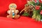Gingerbread man cookie ornament on red felt