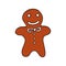 Gingerbread man isolated hand drawn vector doodle. single element for design poster, label, card, sticker. food, pastries, sweets