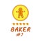 Gingerbread man medal or badge, five cookies in shape of stars, Baker Number One lettering. Humorous reward, statement