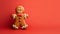 Gingerbread man on red background with copy space. Tradition of Happy Christmas celebrations with festive joy and sweet treats
