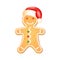 Gingerbread Man in Santa's Christmas Hat, vector illustration