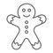 Gingerbread man thin line icon, christmas and sweet, cookie sign, vector graphics, a linear pattern