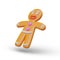 Gingerbread man in tilted position. Cookies in shape of character. Baking with decorative glaze