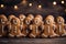 Gingerbread men homemade cookies standing on festive background. Christmas pastries. AI generated
