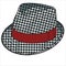 GINGHAM FEDORA HAT WITH RED TAPE DETAIL IN EDITABLE VECTOR