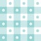 Gingham pattern with flowers in cyan blue green and white. Pastel floral vichy illustration for spring summer tablecloth.