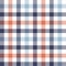 Gingham pattern. Multicolored vichy check plaid in navy blue, blue, orange, white for gift wrapping, picnic tablecloth, dress.