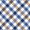 Gingham plaid pattern in blue, brown, white. Seamless pixel vichy check graphic for menswear shirt, picnic blanket, tablecloth.