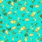 Ginkgo biloba leaves floral watercolor seamless pattern on turquoise backround. Tree plant known as ginko or gingko.
