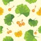 Ginkgo biloba leaves with nuts. Seamless pattern for design