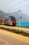 Gioiosa Marea, Sicily, Italy - 25 September 2023. A Trenitalia train arriving at Gioiosa Marea station for onward journey to