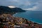 Gioiosa Marea, Sicily, Italy â€“ 25 Sep 2023. Panoramic view of the town of Gioiosa Marea in the evening twilight in