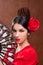 Gipsy flamenco dancer Spain girl with red rose