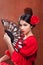 Gipsy flamenco dancer Spain girl with red rose