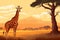 Giraffe african savanna tree. Generate Ai