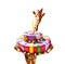 Giraffe with birthday cake and cap isolated white