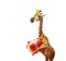 Giraffe with birthday present and cap on white