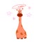 A giraffe with a bump on its head after being hit and stars around it.