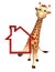 Giraffe cartoon character with home sign