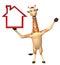 Giraffe cartoon character with home sign