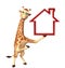 Giraffe cartoon character with home sign