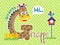 Giraffe cartoon vector with little friend on polka dot background