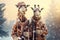 giraffe couple posing with ski equipment